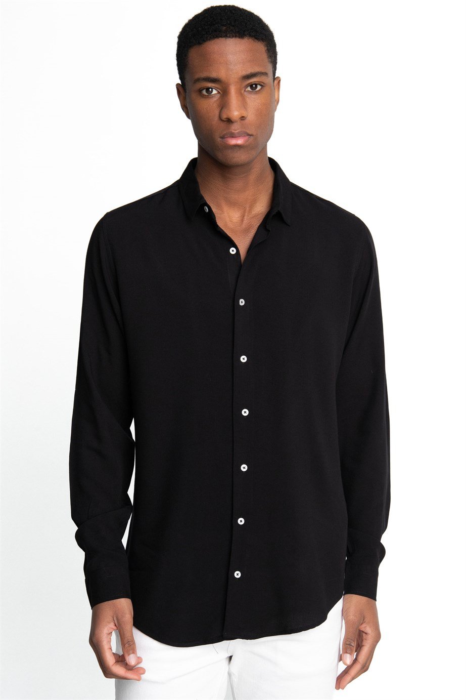 Slim Fit Dar Kesim Uzun Kol Dökümlü Viskon Şık Erkek Gömlek