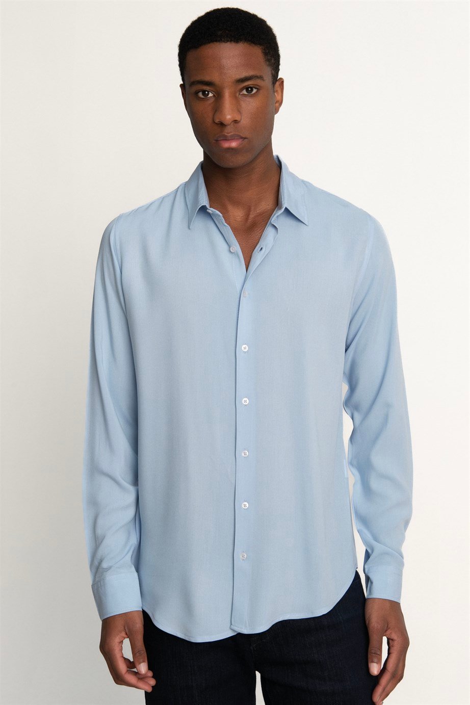 Slim Fit Dar Kesim Uzun Kol Dökümlü Viskon Şık Erkek Gömlek