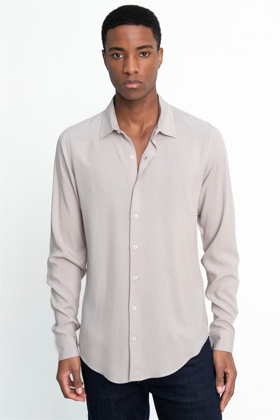 Slim Fit Dar Kesim Uzun Kol Dökümlü Viskon Şık Erkek Gömlek