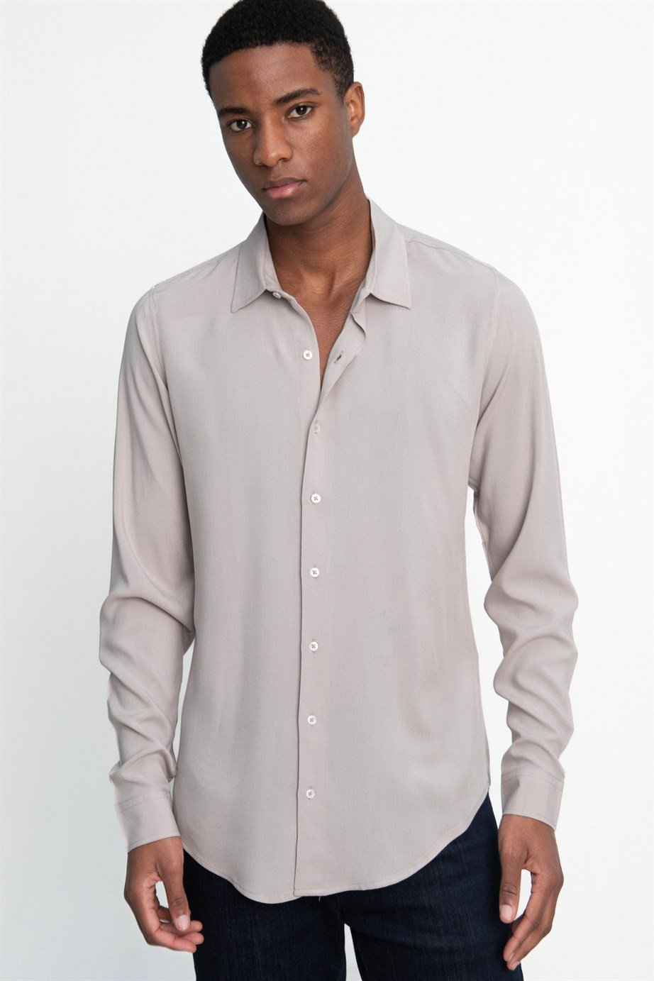 Slim Fit Dar Kesim Uzun Kol Dökümlü Viskon Şık Erkek Gömlek