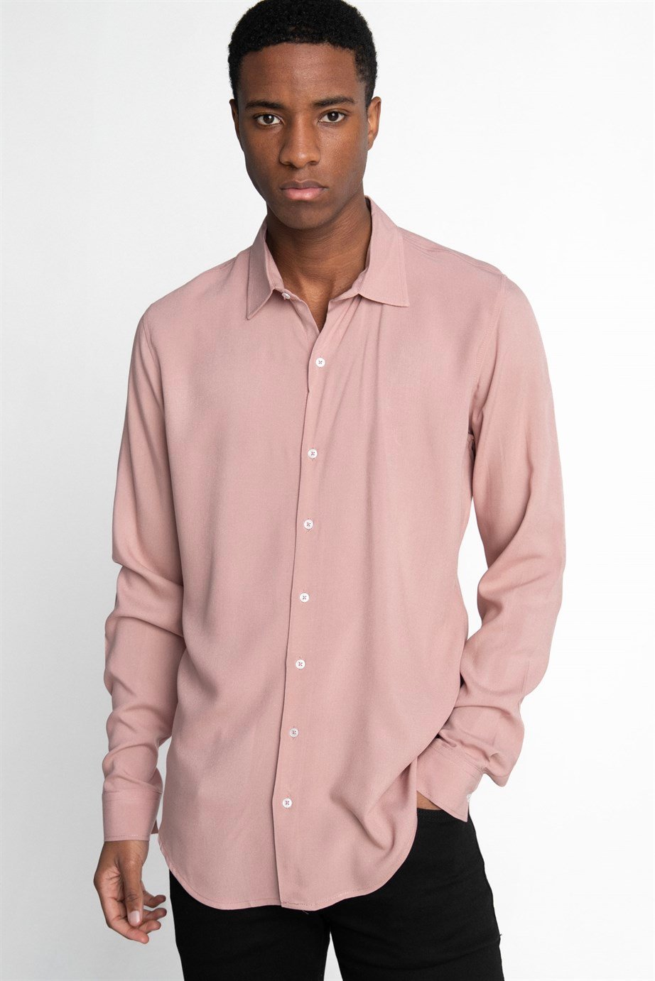 Slim Fit Dar Kesim Uzun Kol Dökümlü Viskon Şık Erkek Gömlek