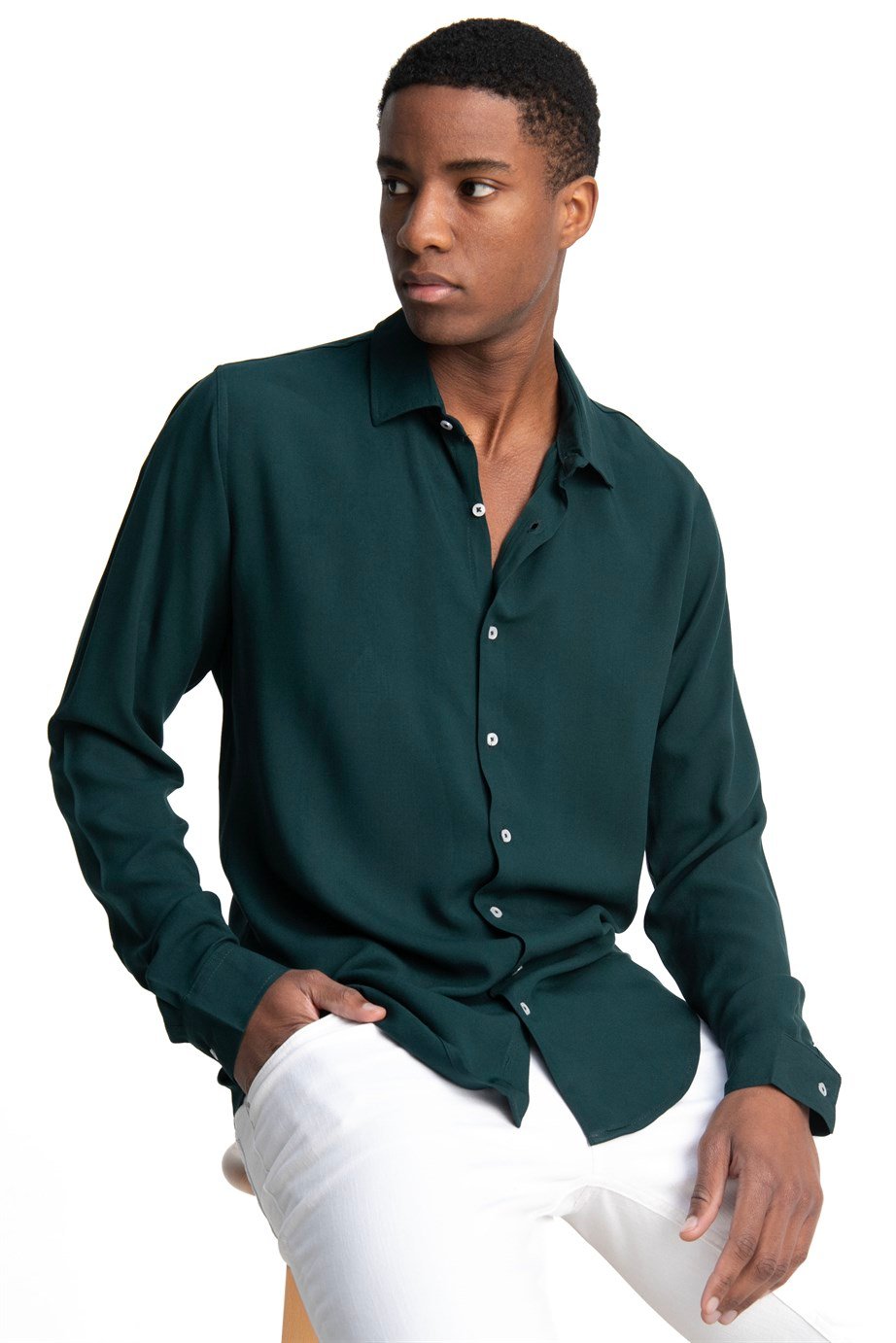 Slim Fit Dar Kesim Uzun Kol Dökümlü Viskon Şık Erkek Gömlek
