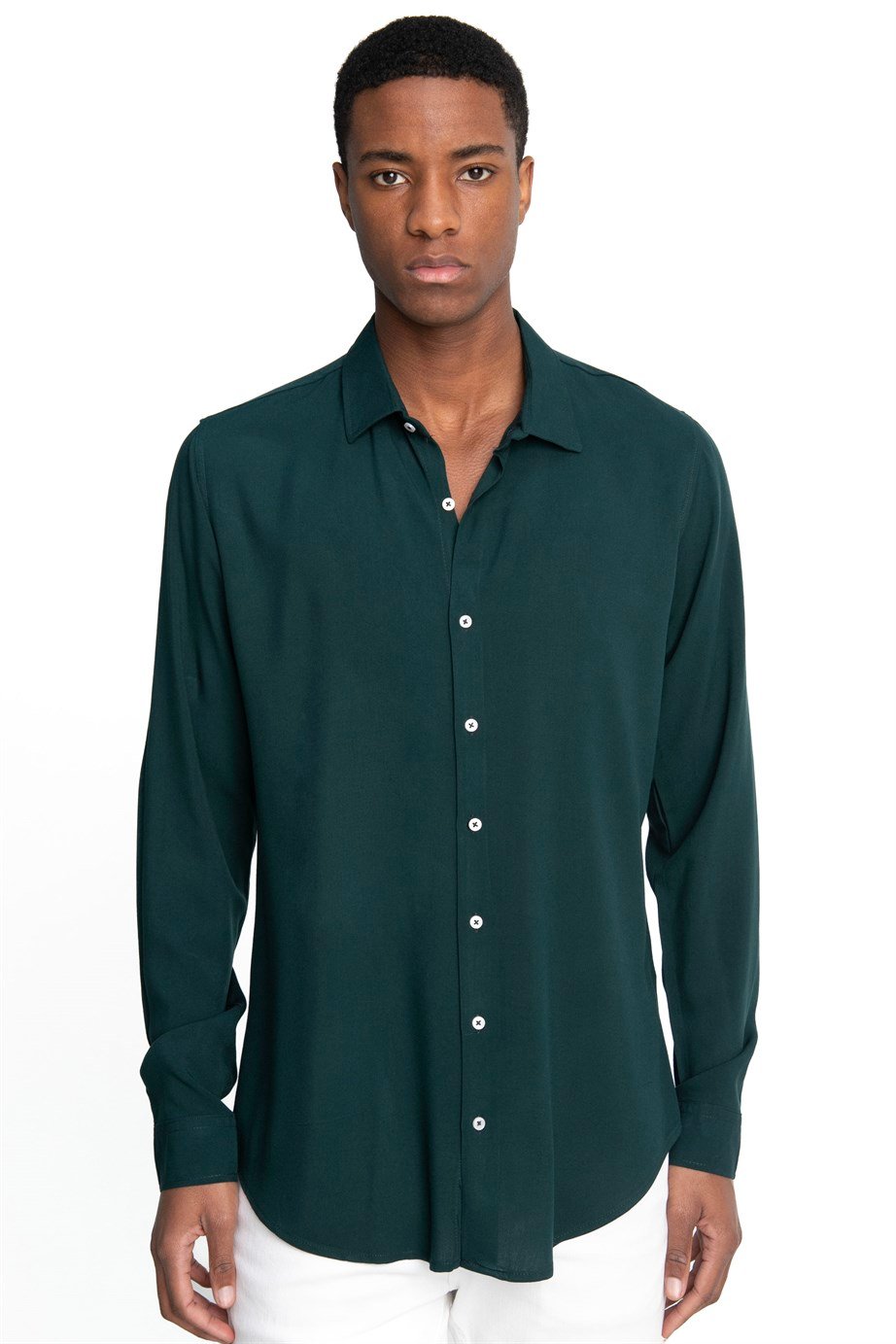 Slim Fit Dar Kesim Uzun Kol Dökümlü Viskon Şık Erkek Gömlek