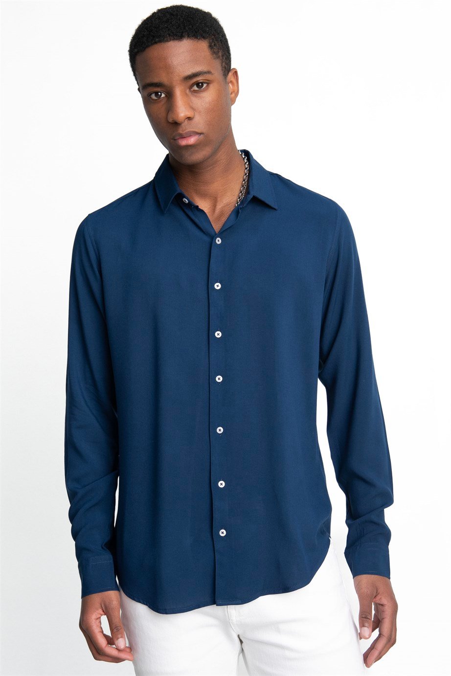 Slim Fit Dar Kesim Uzun Kol Dökümlü Viskon Şık Erkek Gömlek