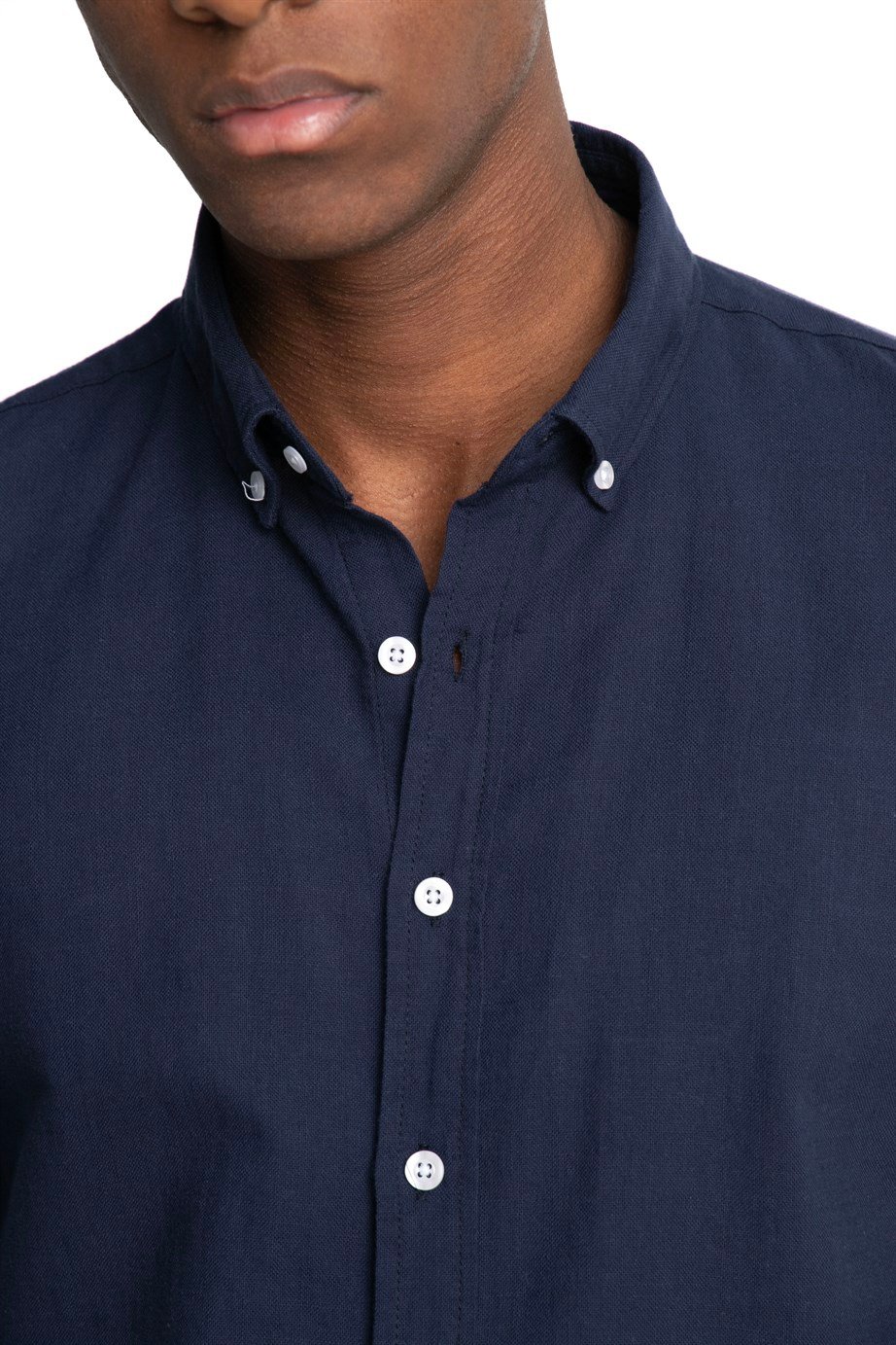 Slim Fit Uzun Kol Biyeli Yaka Düğmeli Keten Erkek Gömlek