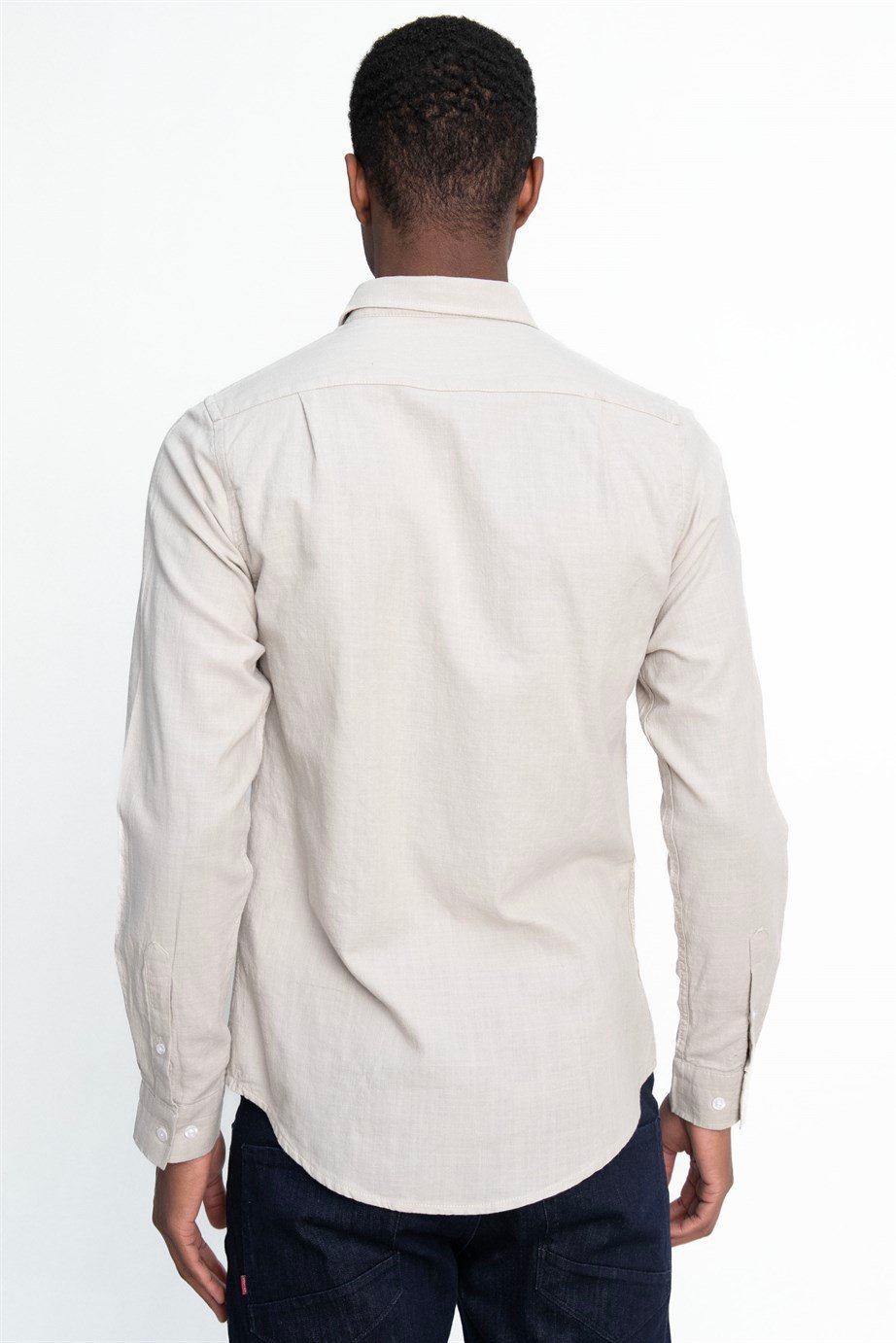 Slim Fit Uzun Kol Biyeli Yaka Düğmeli Keten Erkek Gömlek