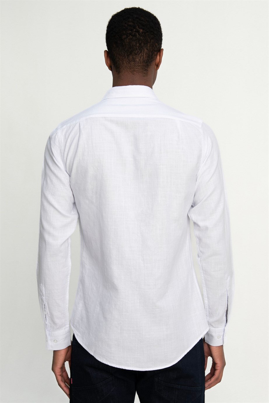 Slim Fit Uzun Kol Biyeli Yaka Düğmeli Keten Erkek Gömlek