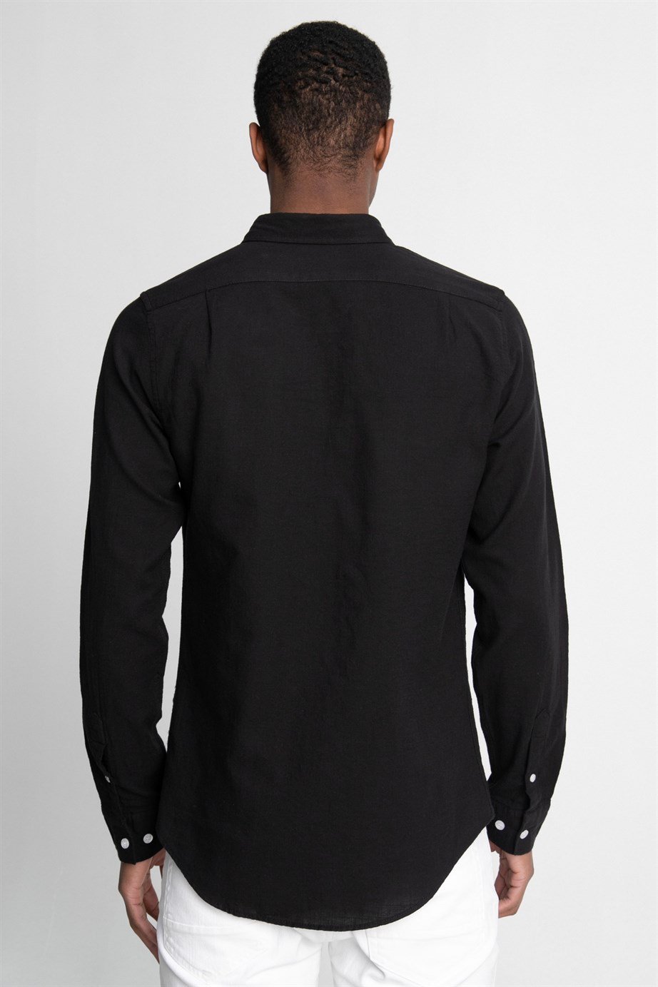 Slim Fit Uzun Kol Biyeli Yaka Düğmeli Keten Erkek Gömlek