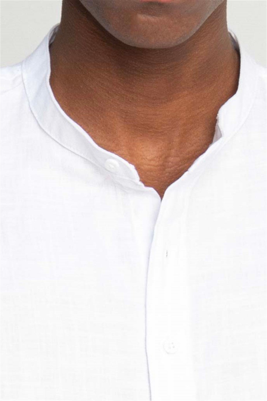 Slim Fit Dar Kalıp Uzun Kol Hakim Yaka Pamuklu Keten Efekt Gömlek