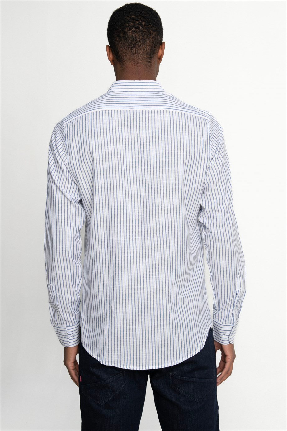 SLIM FIT LONG SLV STRIPE LINEN GENCO GÖMLEK