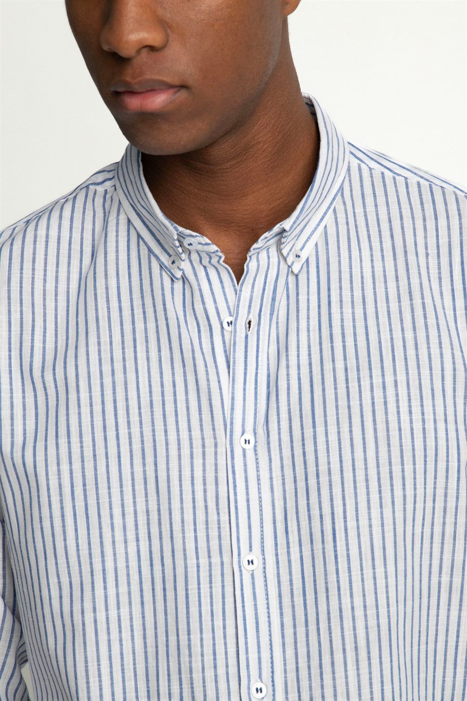 SLIM FIT LONG SLV STRIPE LINEN GENCO GÖMLEK