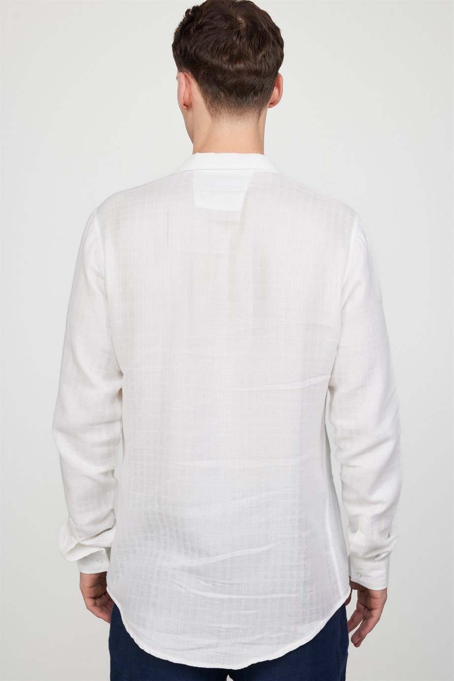 Slim Fit Uzun Kol Desenli Müslim Kumaş Apaj Yaka Gömlek