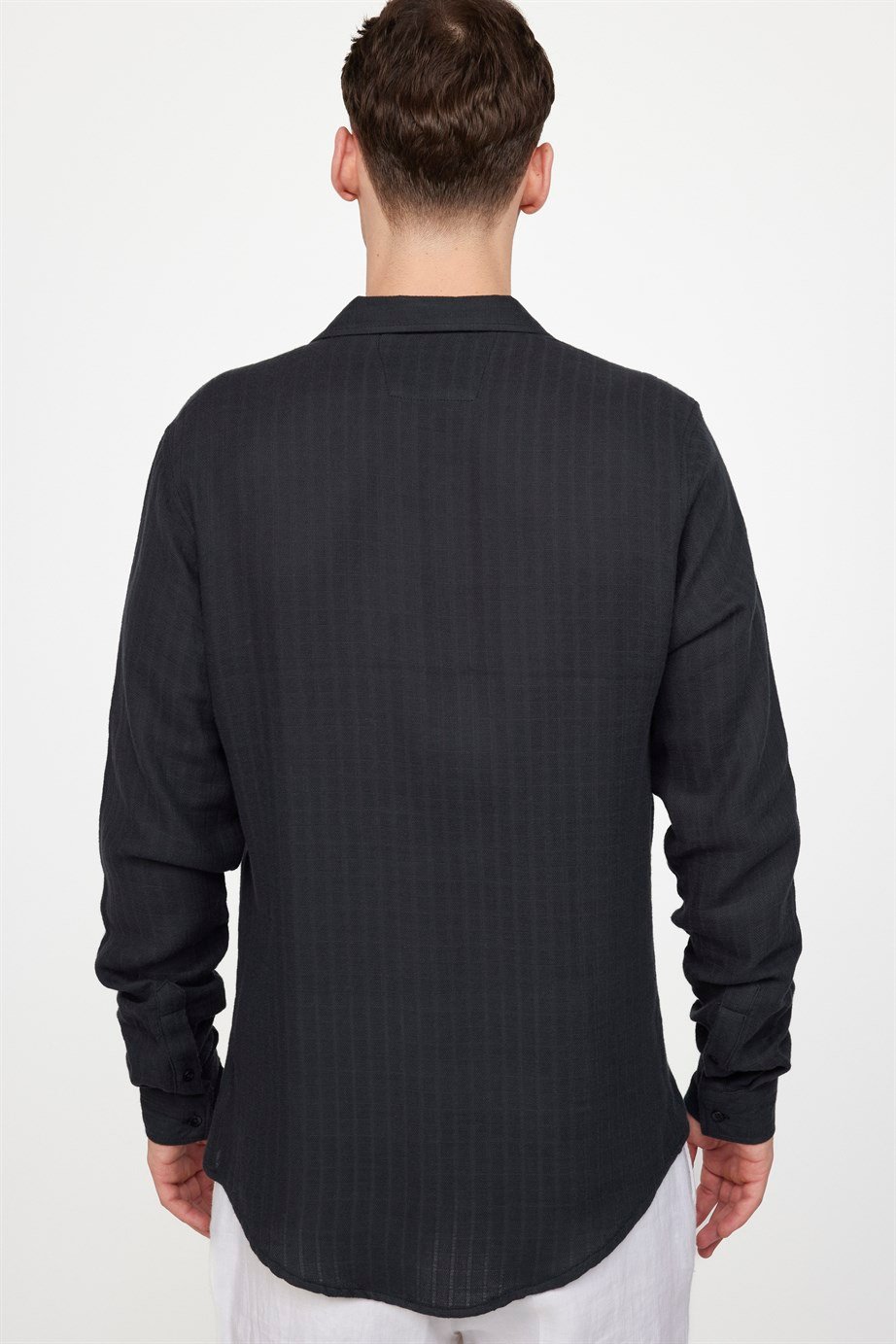 Slim Fit Uzun Kol Desenli Müslim Kumaş Apaj Yaka Gömlek
