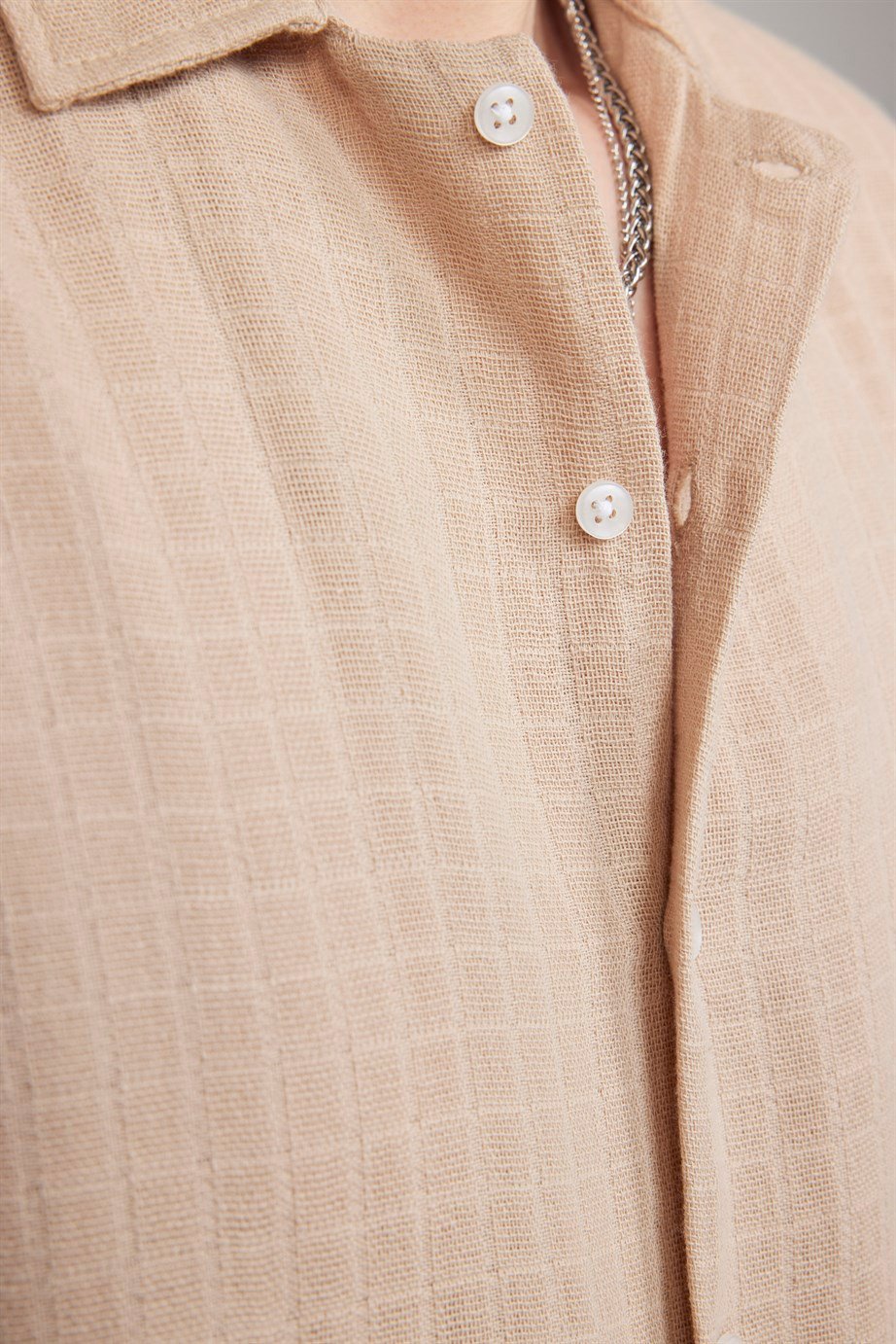 Slim Fit Uzun Kol Desenli Müslim Kumaş Apaj Yaka Gömlek