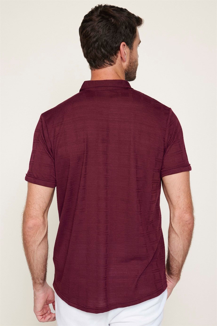 Erkek Slim Fit Kısa Kollu Desenli  Örme Gömlek