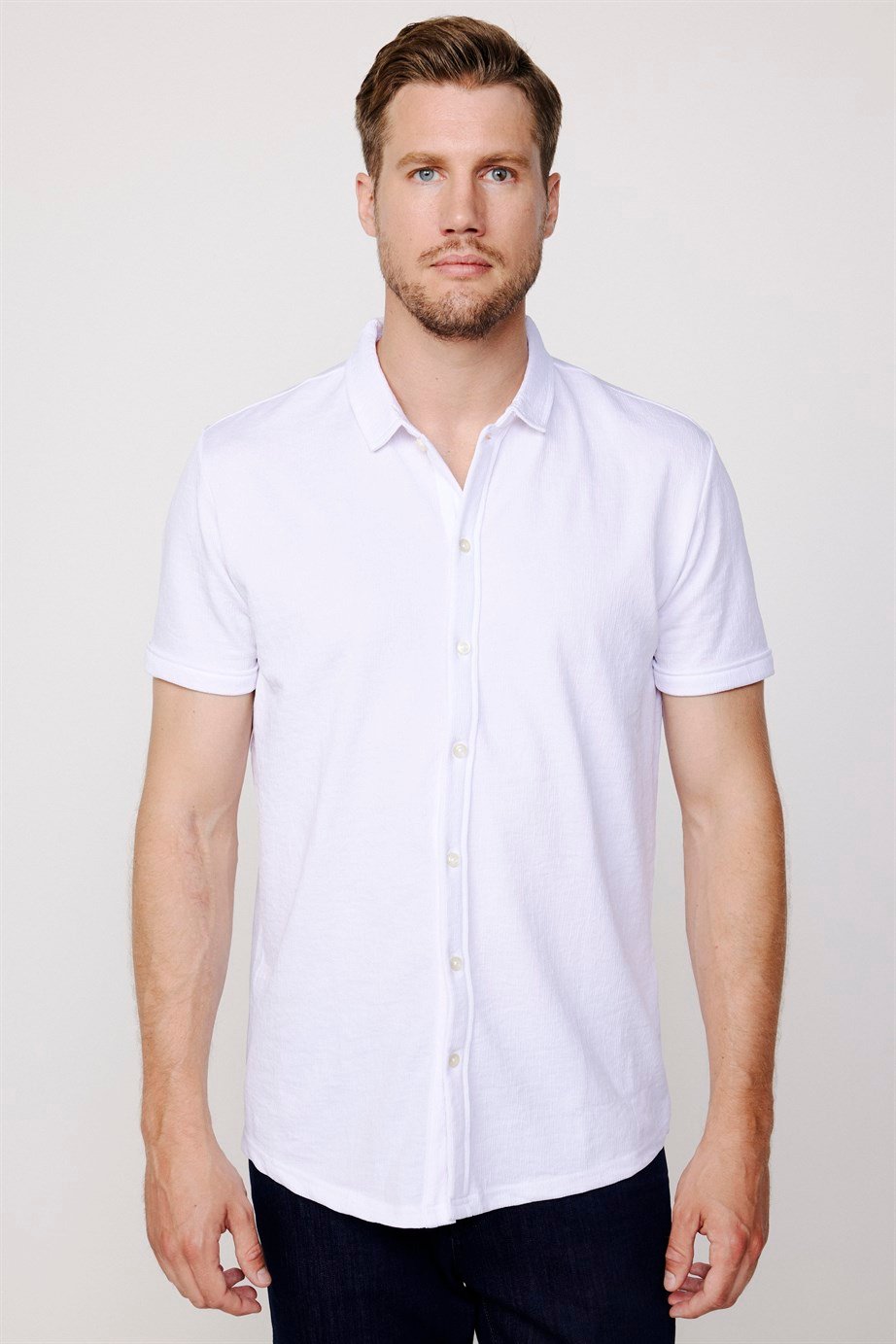 Erkek Slim Fit Kısa Kollu Desenli  Örme  Gömlek