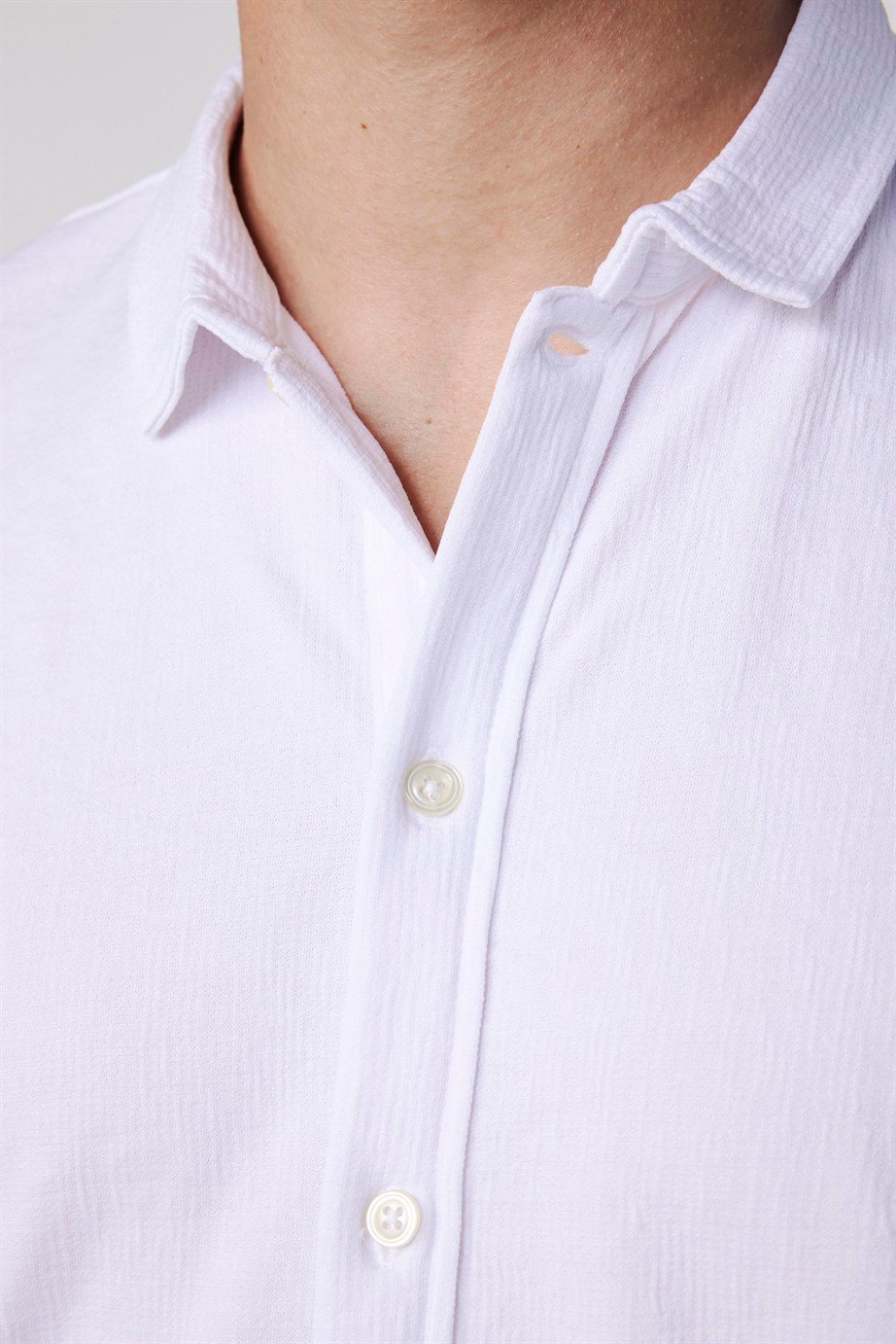 Erkek Slim Fit Kısa Kollu Desenli  Örme  Gömlek