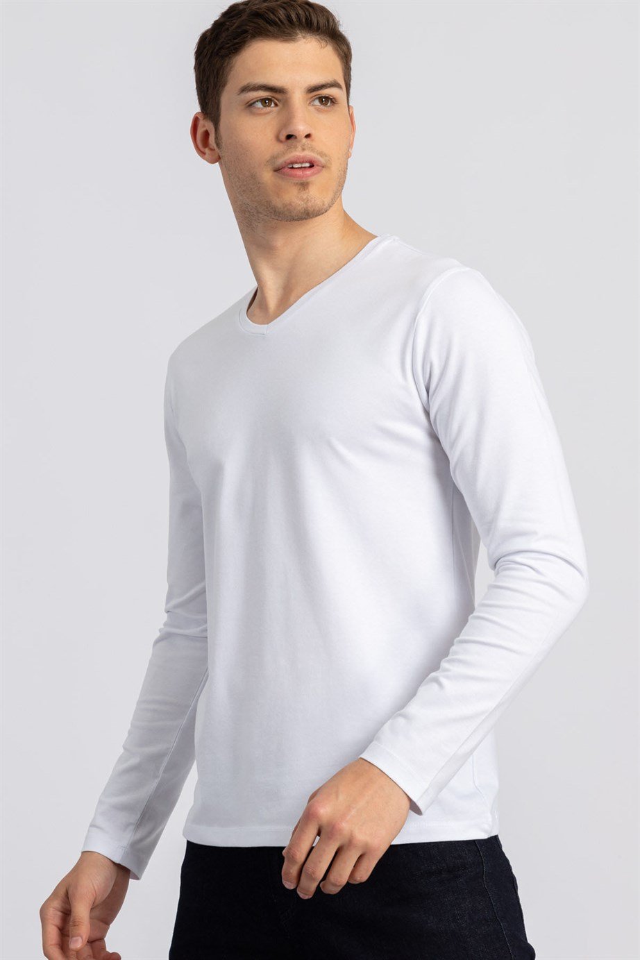 LONG SLV PLAIN V-NECK   T-SHIRT 90/1 SLIM FIT T-SHIRT