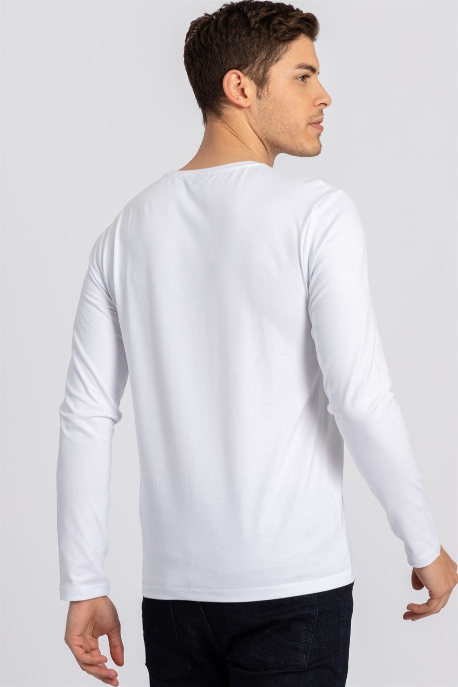 LONG SLV PLAIN V-NECK   T-SHIRT 90/1 SLIM FIT T-SHIRT