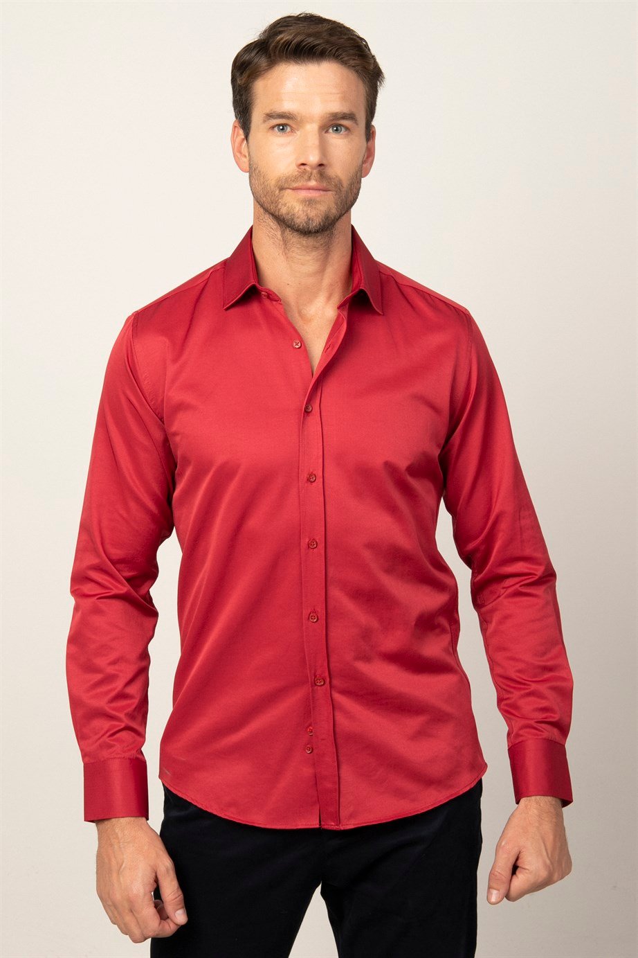 Modern Slim Fit Düz Saten Erkek Gömlek