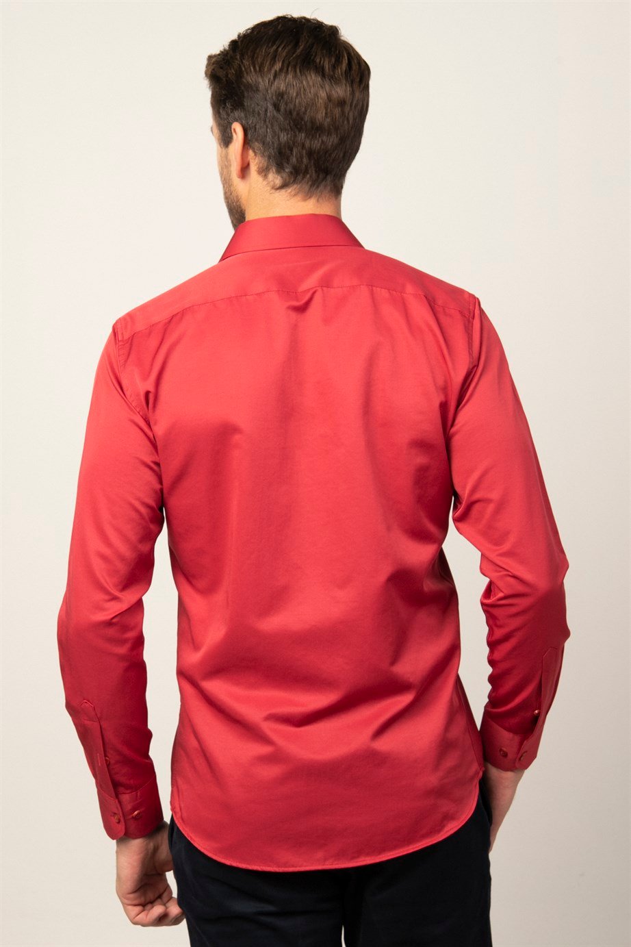 Modern Slim Fit Düz Saten Erkek Gömlek