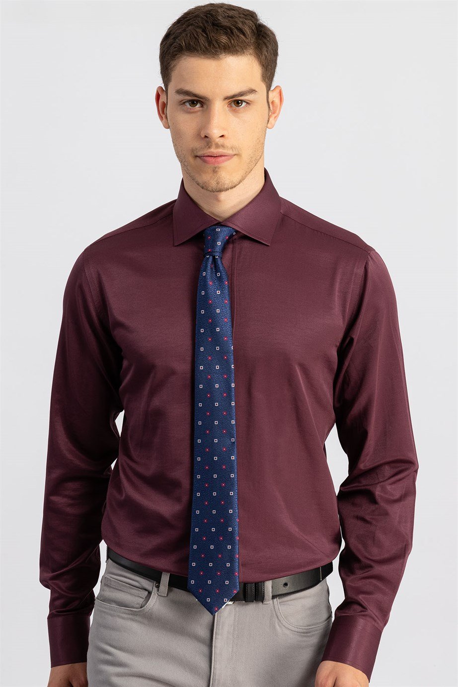 Modern Slim Fit Düz Saten Erkek Gömlek
