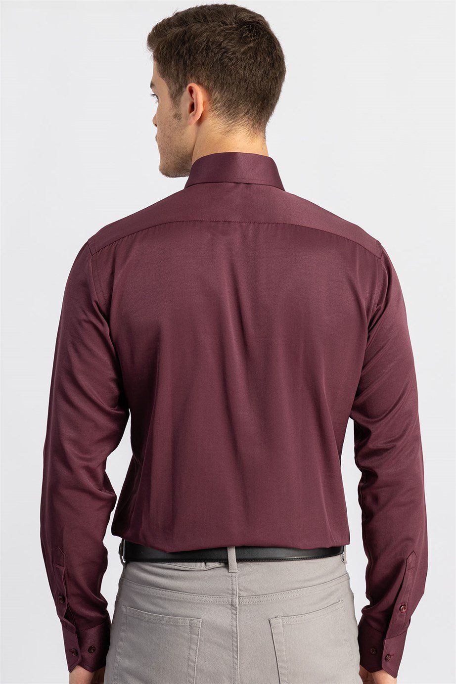 Modern Slim Fit Düz Saten Erkek Gömlek