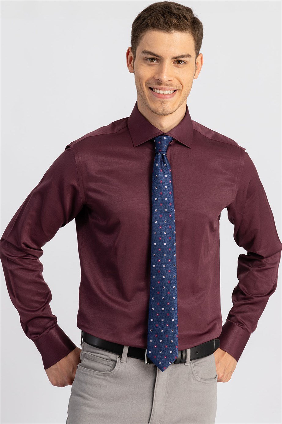 Modern Slim Fit Düz Saten Erkek Gömlek
