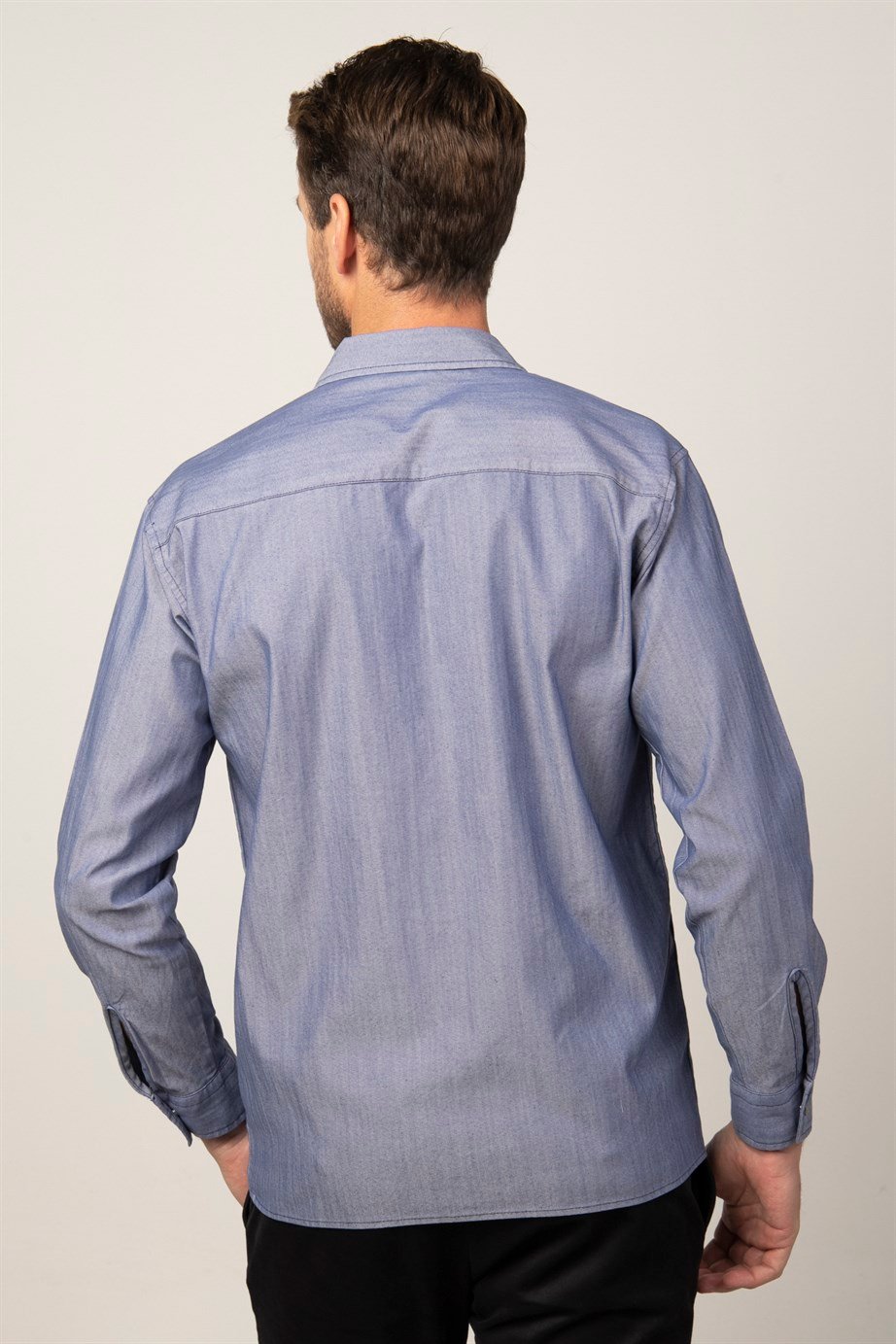 Relax Fit Rahat Kalıp Denim Parça Boyalı Çift Cep Fermuarlı Erkek Gömlek