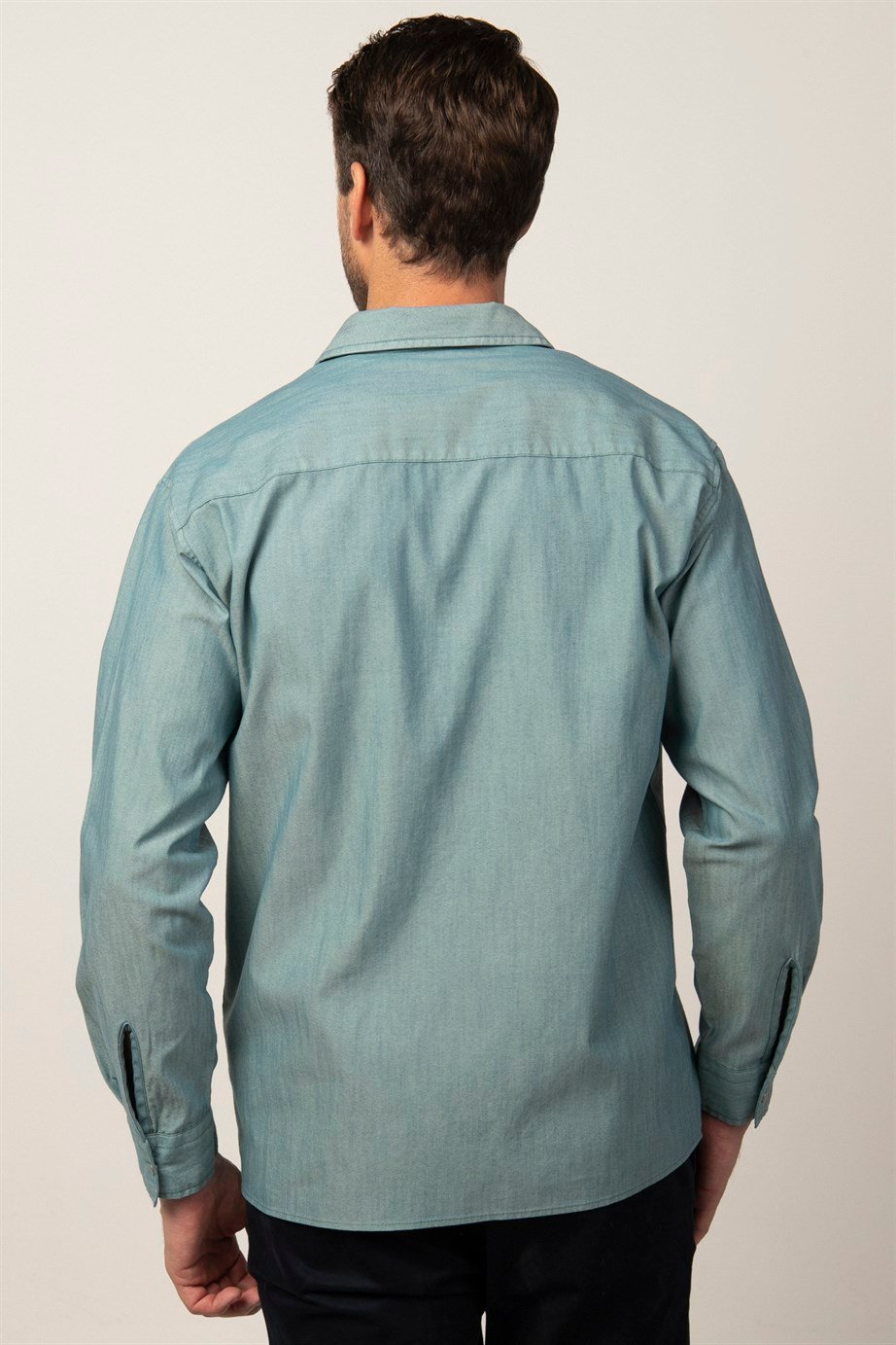 Relax Fit Rahat Kalıp Denim Parça Boyalı Çift Cep Fermuarlı Erkek Gömlek