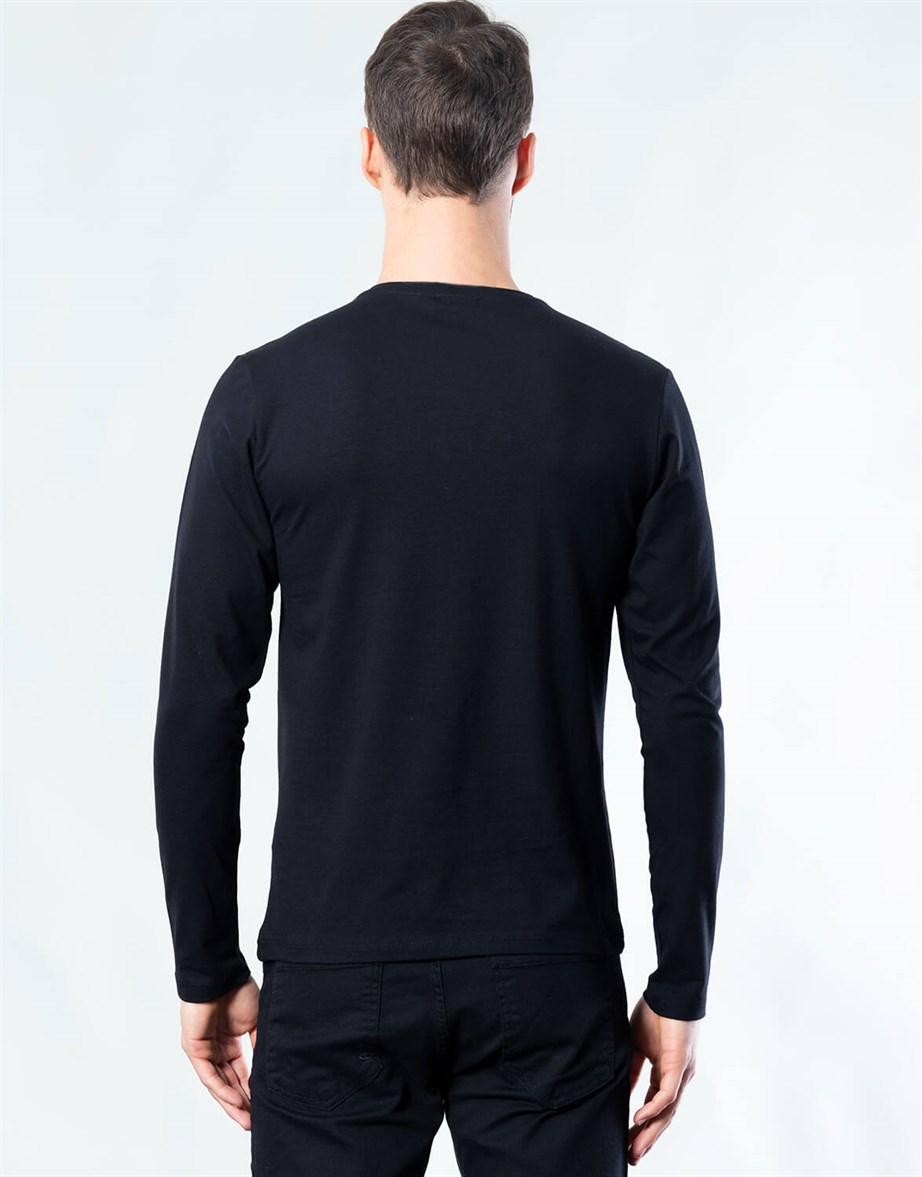 Siyah Bisiklet Yaka Uzun Kol T-Shirt