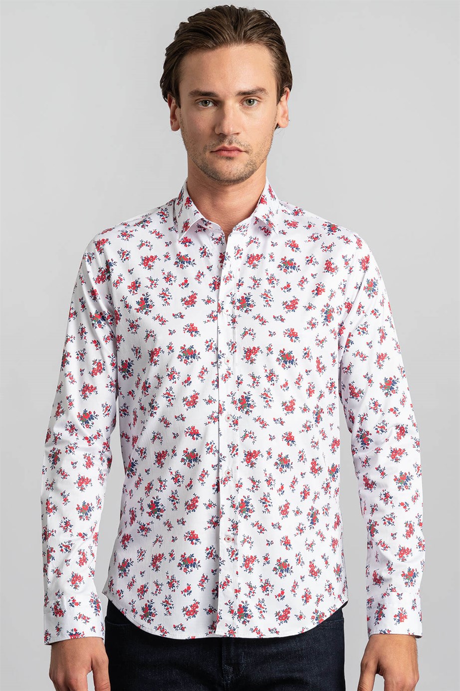 Super Slim Fit Baskılı Desenli Likralı Erkek Gömlek