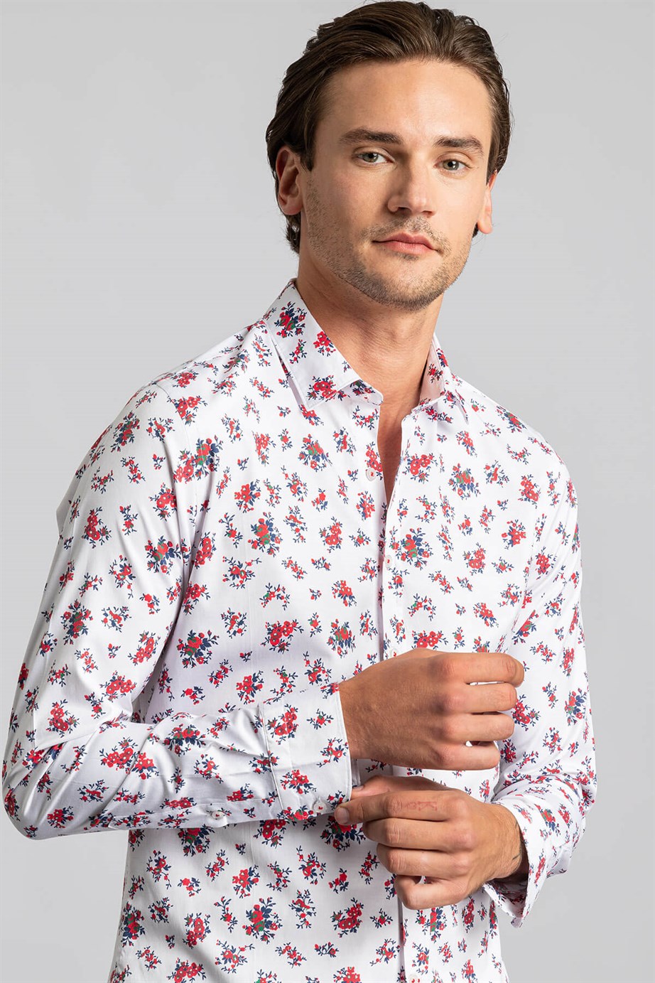 Super Slim Fit Baskılı Desenli Likralı Erkek Gömlek