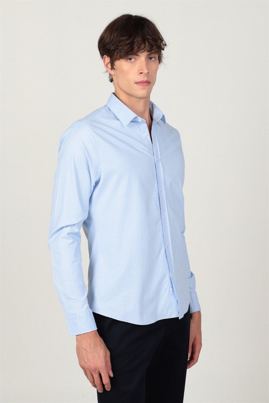 Süper Slim Fit Uzun Kol Baskılı Likralı Esnek Kumaş Erkek Gömlek