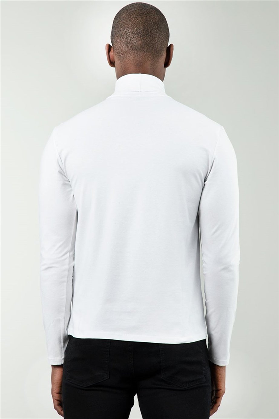 Slim Fit Dar Kesim Tam Balıkçı Yaka Düz İnce Erkek Sweatshirt