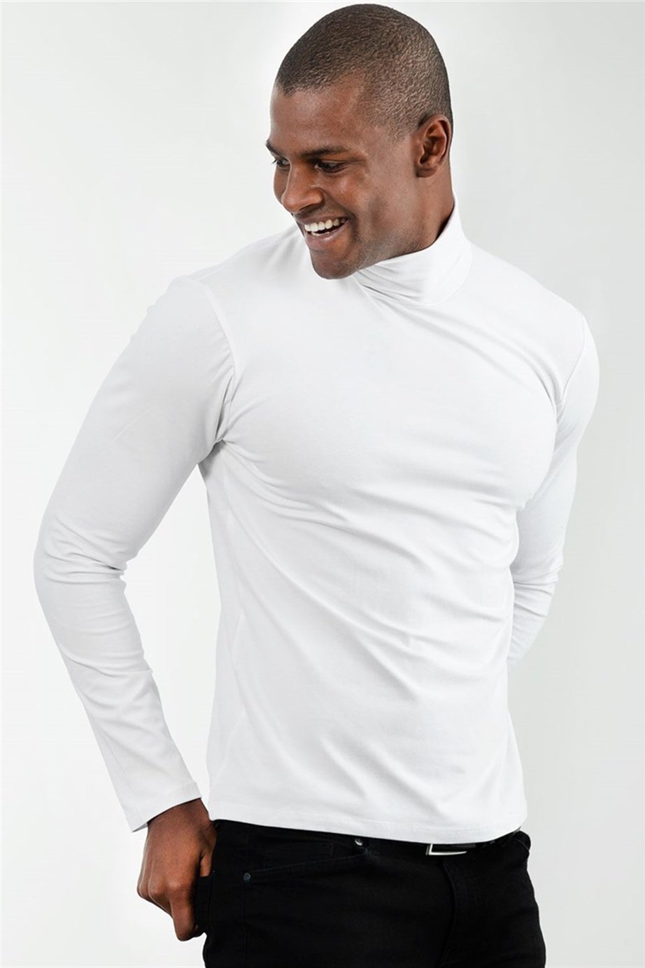 Slim Fit Dar Kesim Tam Balıkçı Yaka Düz İnce Erkek Sweatshirt