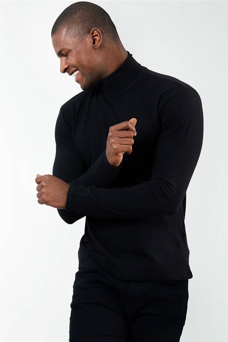 Slim Fit Dar Kesim Tam Balıkçı Yaka Düz İnce Erkek Sweatshirt