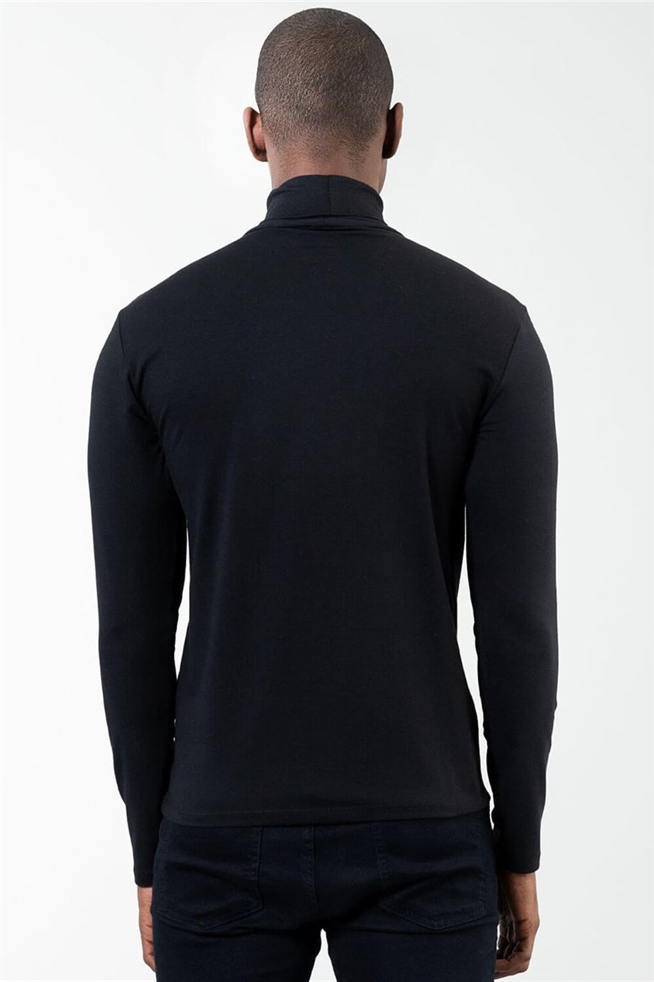 Slim Fit Dar Kesim Tam Balıkçı Yaka Düz İnce Erkek Sweatshirt