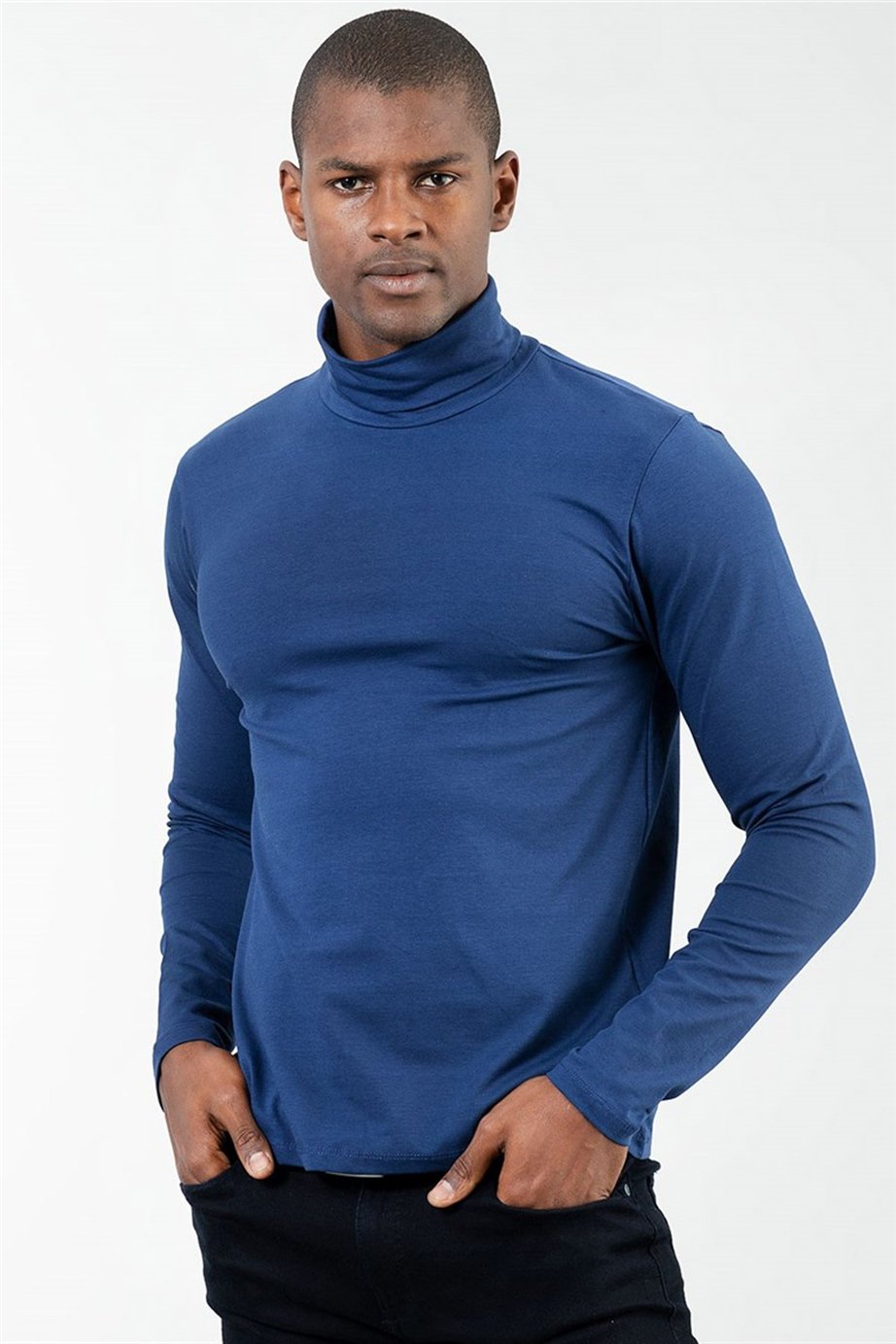 Slim Fit Dar Kesim Tam Balıkçı Yaka Düz İnce Erkek Sweatshirt