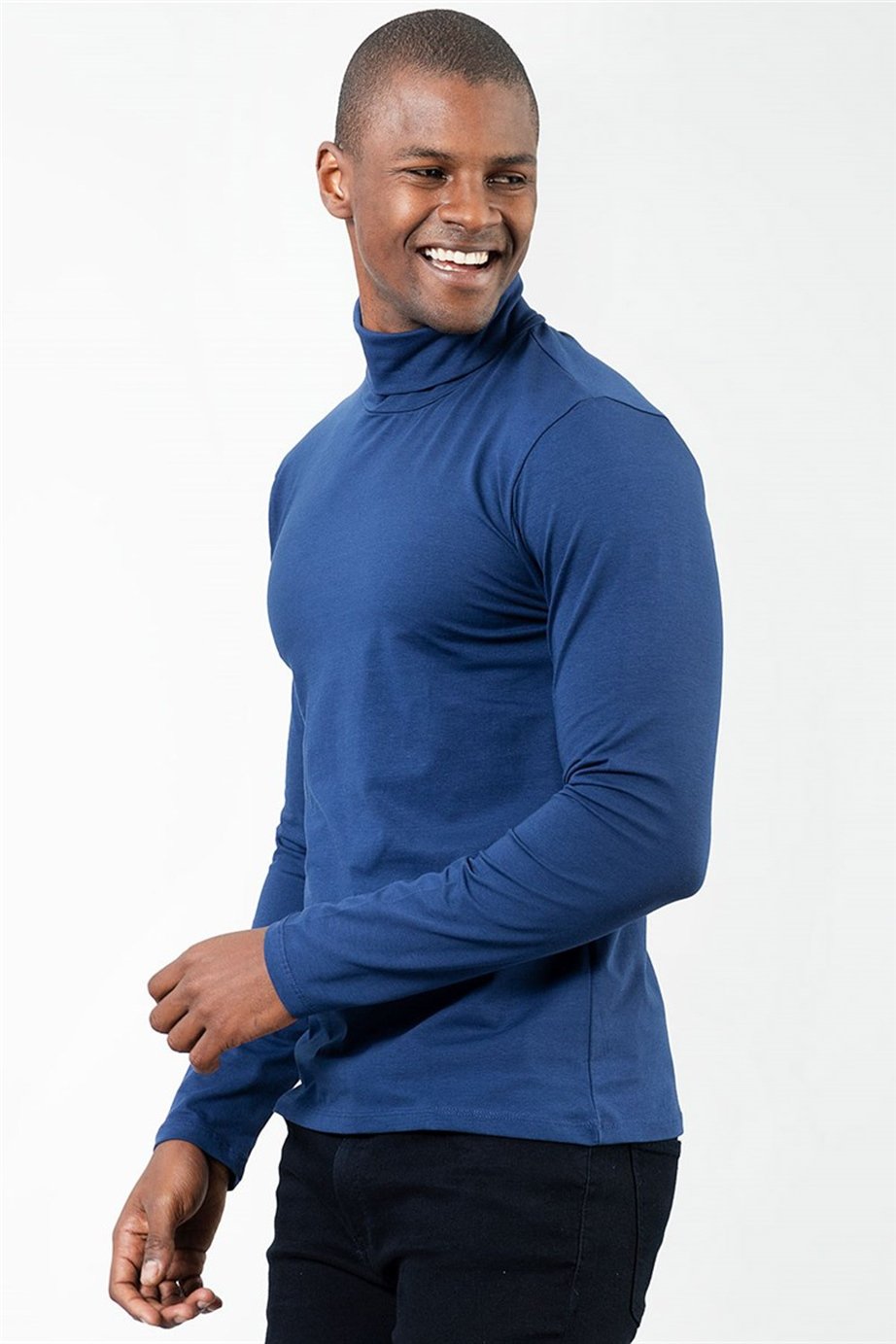 Slim Fit Dar Kesim Tam Balıkçı Yaka Düz İnce Erkek Sweatshirt