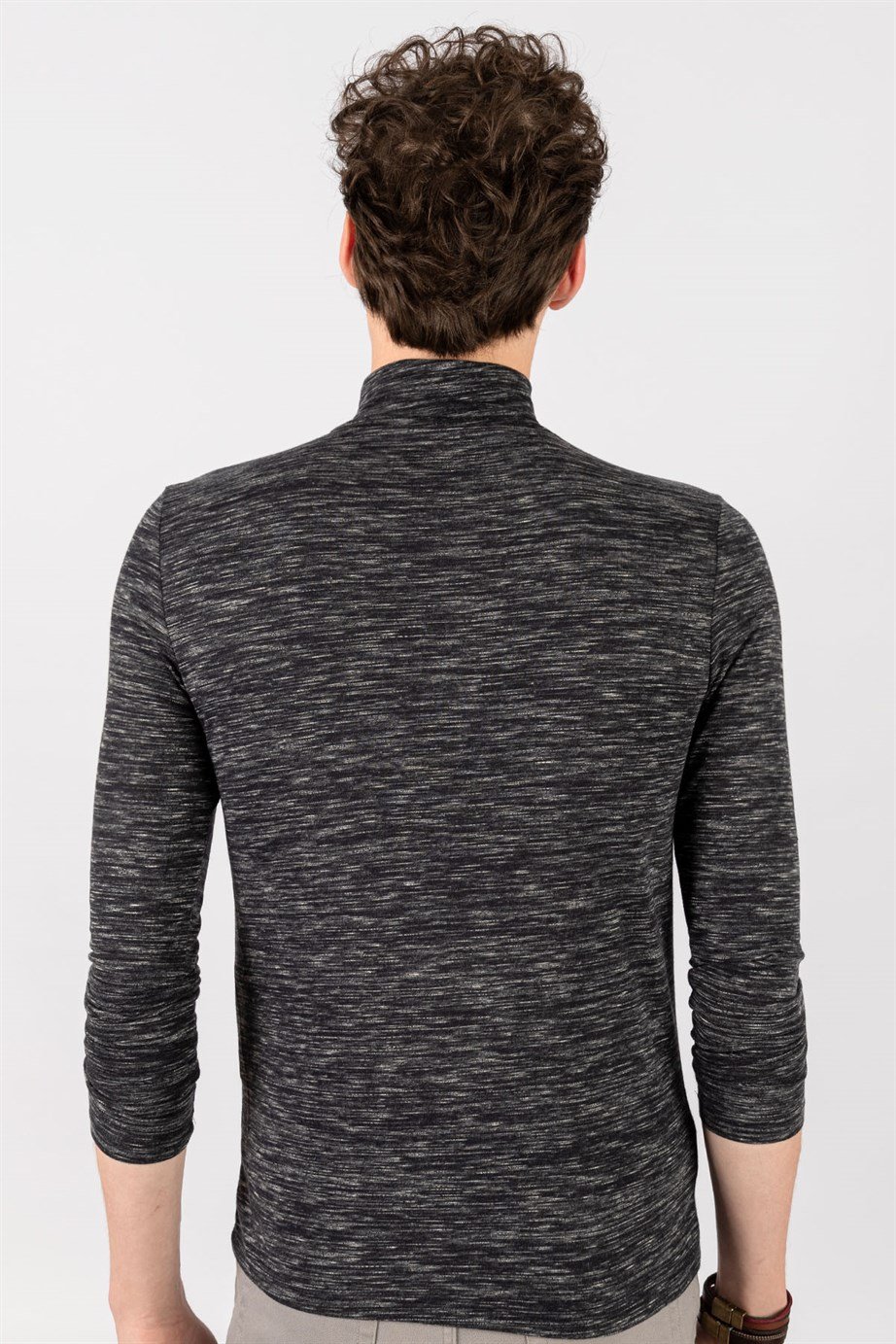 Slim Fit Dar Kesim Tam Balıkçı Yaka Desenli İnce Erkek Sweatshirt