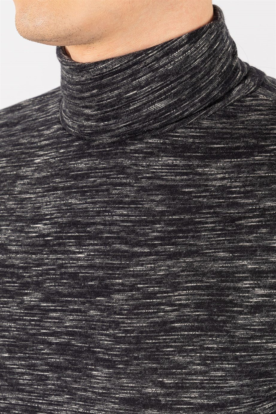 Slim Fit Dar Kesim Tam Balıkçı Yaka Desenli İnce Erkek Sweatshirt