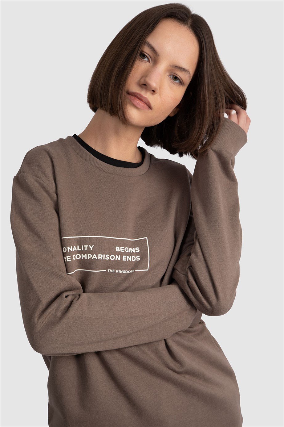 Bisiklet Yaka Baskılı Sweatshirt