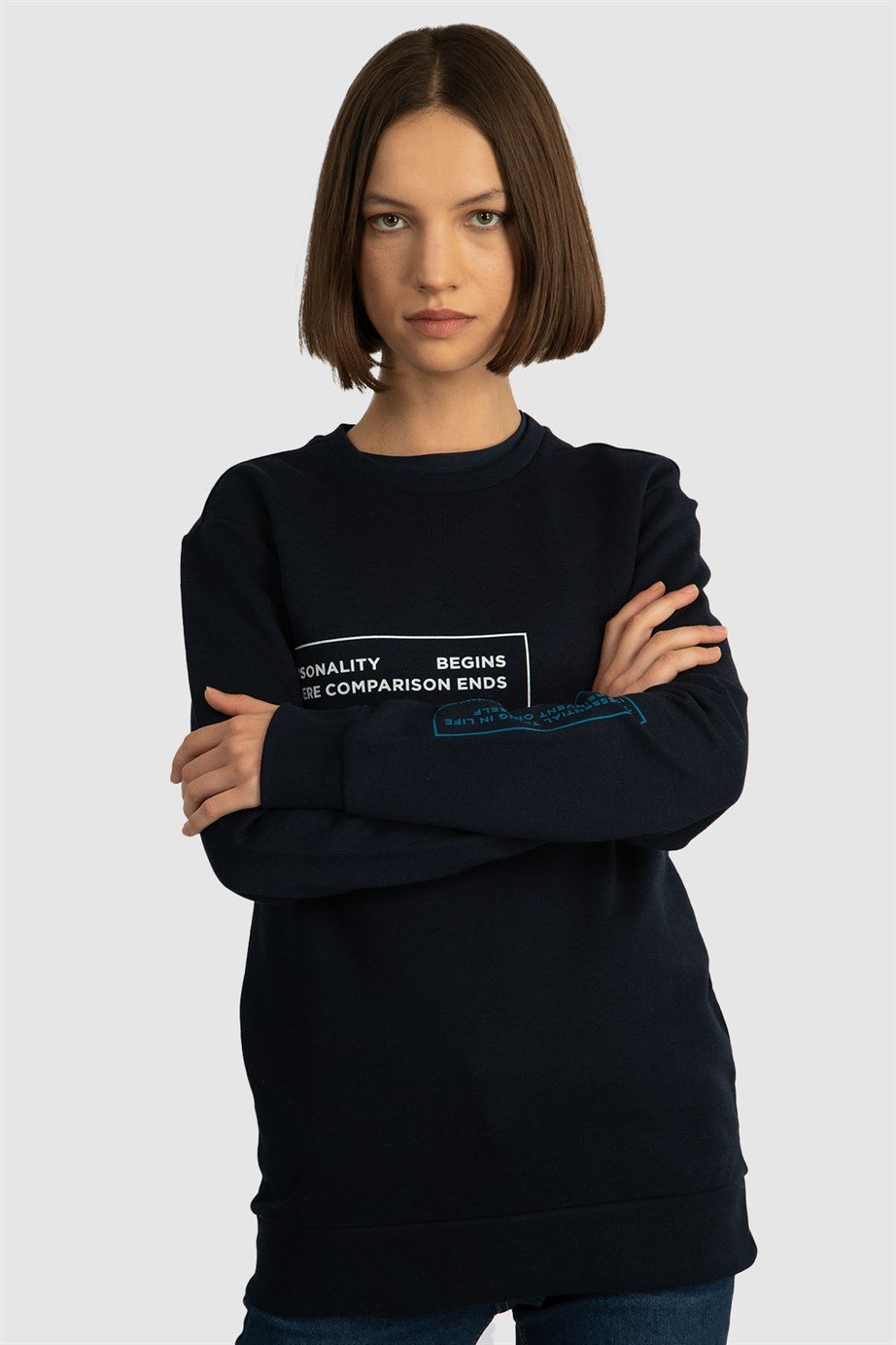 Bisiklet Yaka Baskılı Sweatshirt