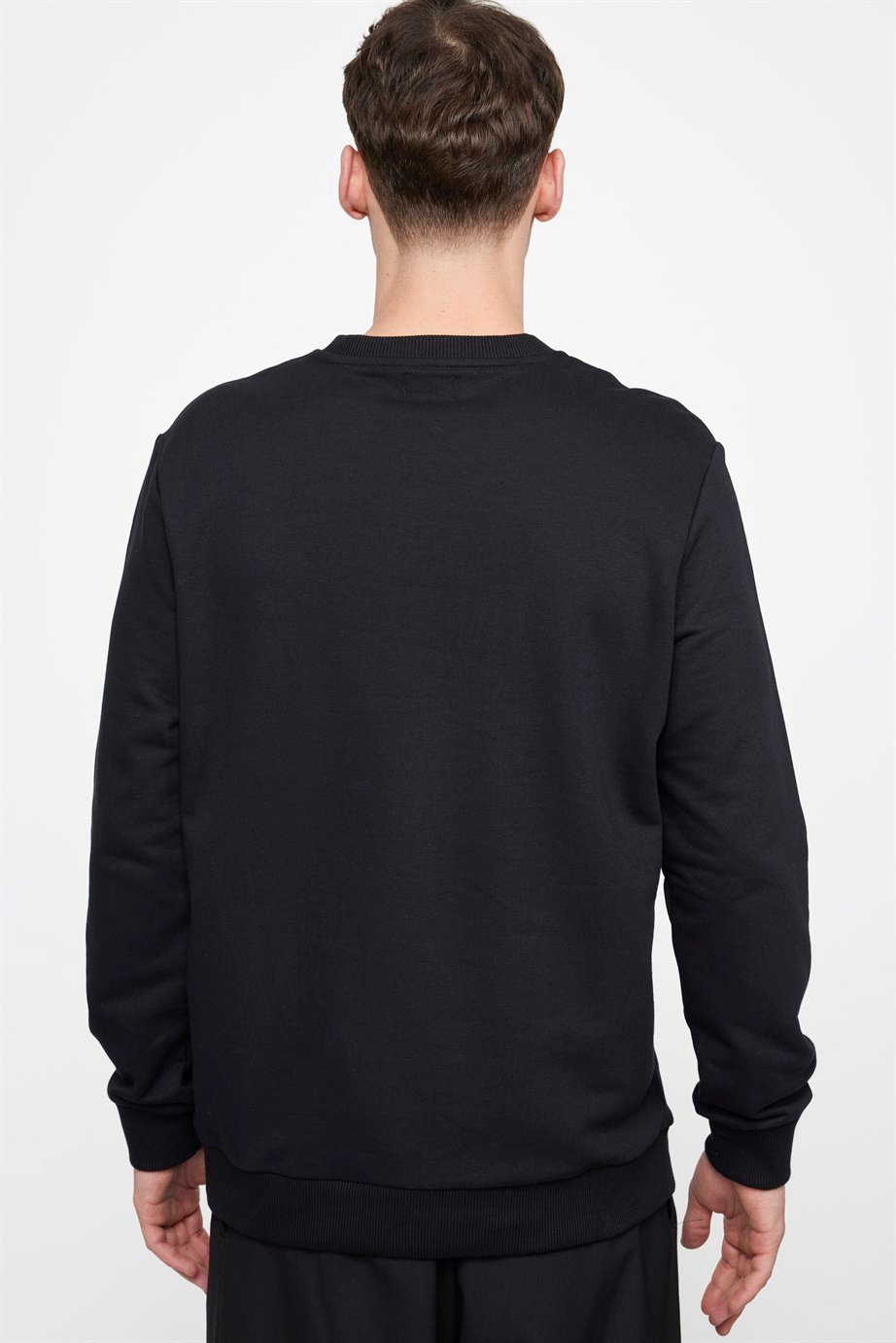 Bisiklet Yaka Basıc Unisex Siyah Sweatshirt