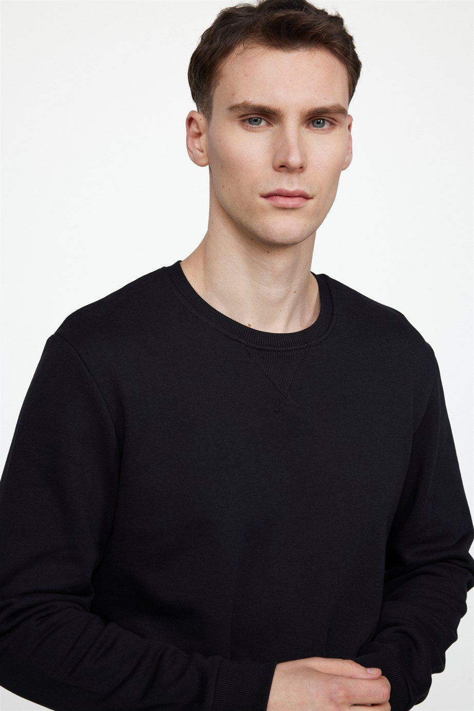 Pamuk Bisiklet Yaka Basıc Unisex Siyah Sweatshirt