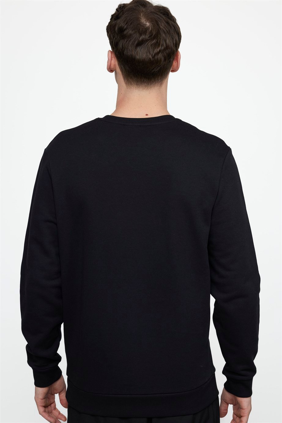 Pamuk Bisiklet Yaka Basıc Unisex Siyah Sweatshirt