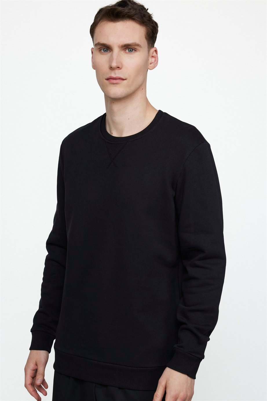 Pamuk Bisiklet Yaka Basıc Unisex Siyah Sweatshirt