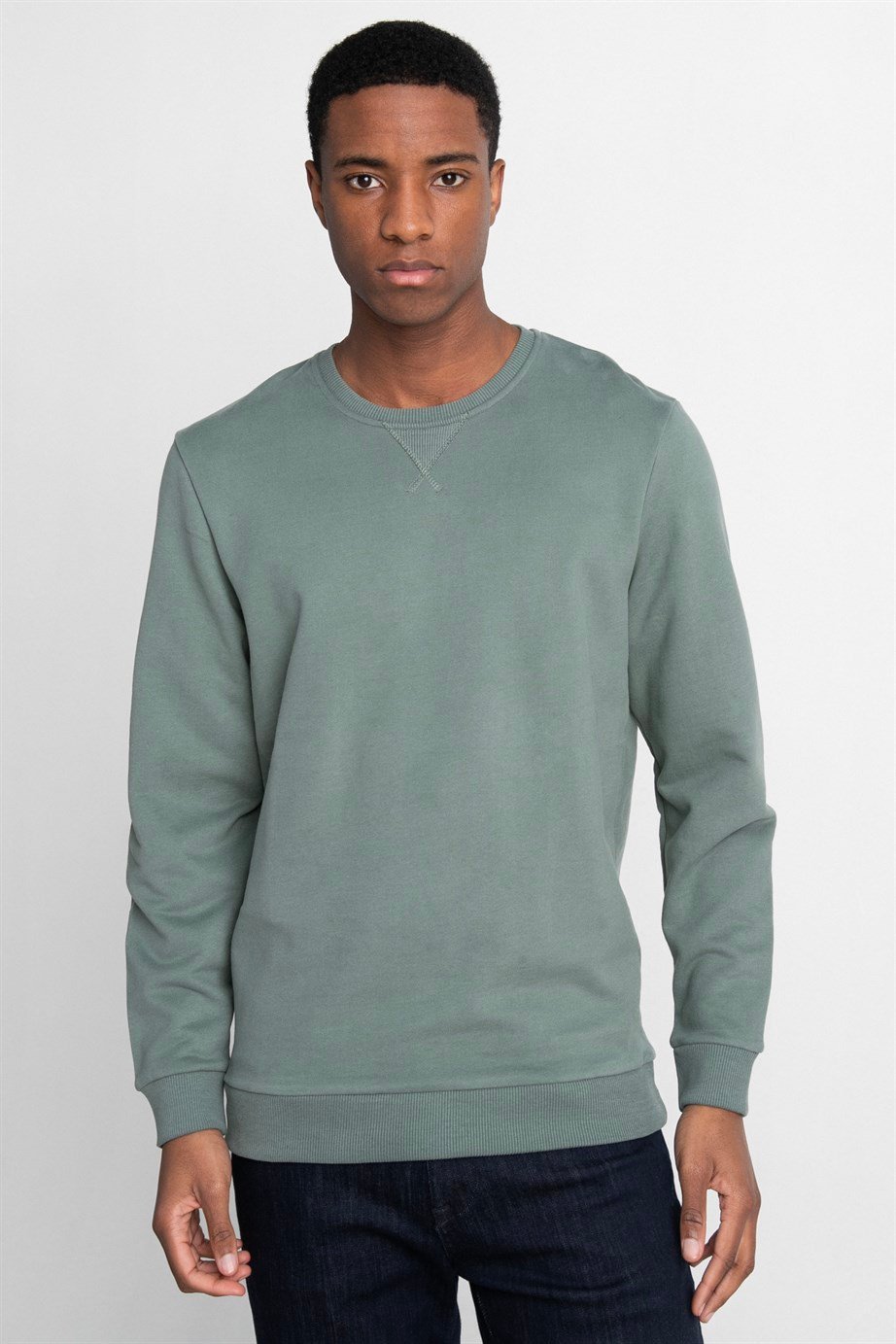 Pamuk Bisiklet Yaka Basıc Unisex Sweatshirt