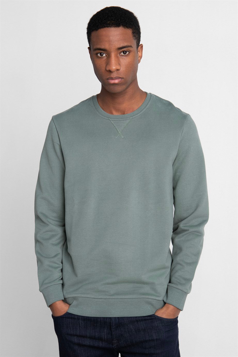 Pamuk Bisiklet Yaka Basıc Unisex Sweatshirt